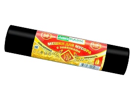 Мешки для мусора 120 л, с завязками, черные, в рулоне 10 шт., ПНД, 15 мкм, 800х750 мм, VIP, Z12010black в Орле