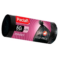 Мешки для мусора 60 л, черные, в рулоне 20 шт., ПНД, 7,4 мкм, 720х600 мм, PACLAN, 600820 в Орле