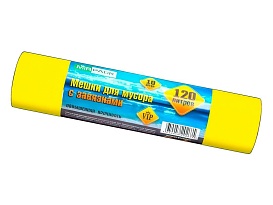 Мешки для мусора 120 л, с завязками, желтые, в рулоне 10 шт., ПНД, 15 мкм, 800х750 мм, VIP, Z12010yel в Орле