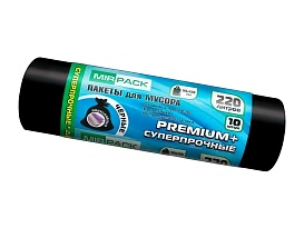 Мешки для мусора 220 л, черные, в рулоне 10 шт., ПВД, 45 мкм, 1250х930 мм, PREMIUM+, 2201068 в Орле
