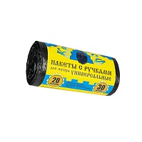 Мешки для мусора 20 л, с ручками, черные, в рулоне 30 шт., ПНД, 10 мкм, 550х440 мм, Крепакоф, 4607075710658 в Орле