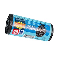 Мешки для мусора 30 л, с ушками, черные, в рулоне 30 шт., ПНД, 9 мкм, 600х500 мм, Крепак, 4607075710450 в Орле