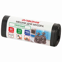 Мешки для мусора 90 л, черные, в рулоне 10 шт., ПВД, 25 мкм, 950х600 мм, LAIMA, 605332 в Орле
