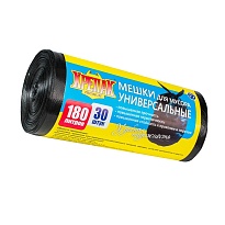 Мешки для мусора 180 л, черные, в рулоне 30 шт., ПНД, 20 мкм, 1150х800 мм, Крепак, 4607075710139 в Орле