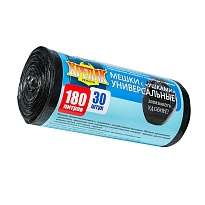 Мешки для мусора 180 л, с ушками, черные, в рулоне 30 шт., ПНД, 20 мкм, 1150х800 мм, Крепак, 4607075710399 в Орле