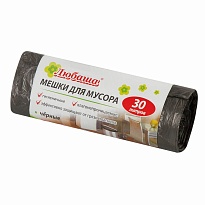 Мешки для мусора 30 л, черные, в рулоне 20 шт., ПНД, 5 мкм, 550х470 мм, Любаша эконом, 605329 в Орле