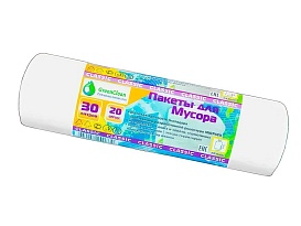 Мешки для мусора 30 л, белые, в рулоне 20 шт., ПНД, 7 мкм, 600х500 мм, MIRPACK Classik, 302042 в Орле