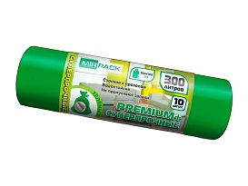 Мешки для мусора 300 л, зеленые, в рулоне 10 шт., ПВД 70 мкм, 1400х1000 мм, PREMIUM+, 300101601 в Орле