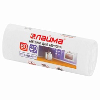 Мешки для мусора 60 л, белые, в рулоне 20 шт., ПНД, 7 мкм, 680х580 мм, LAIMA, 605539 в Орле