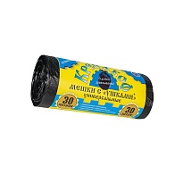 Мешки для мусора 30 л, с ушками, черные, в рулоне 30 шт., ПНД, 8 мкм, 580х460 мм, Крепакоф, 4607075710412 в Орле Мешки для мусора 30 л, с ушками, черные, в рулоне 30 шт., ПНД, 8 мкм, 580х460 мм, Крепакоф, 4607075710412 в Орле