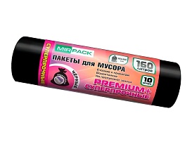 Мешки для мусора 160 л, ароматизированные, черные, в рулоне 10 шт., ПВД, 35 мкм, 1100х930 мм, PREMIUM+, 16010530 в Орле